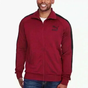 Puma Maroon & Black Full Zip Mock Neck Track Running Jacket Mens Size L